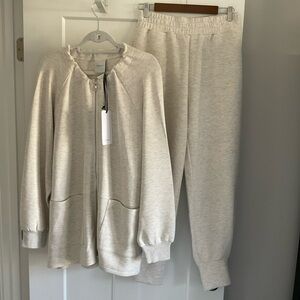 Ivory Marl Zip Through Jacket & Relaxed Pant Set